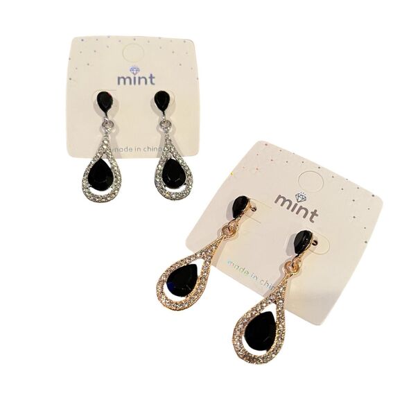 Teardrop Drop Earrings clutch back Earrings Cubic Zirconia Golden Tone Romantic - Picture 2 of 10